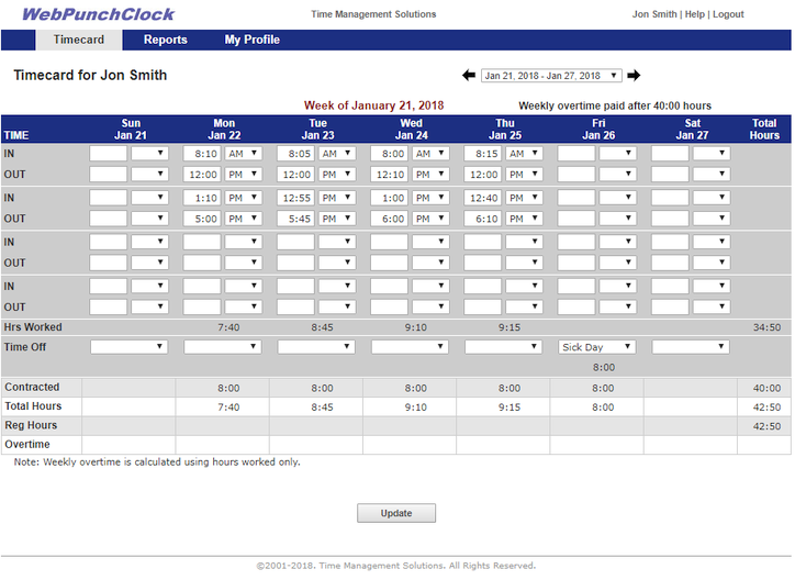 Timecard window